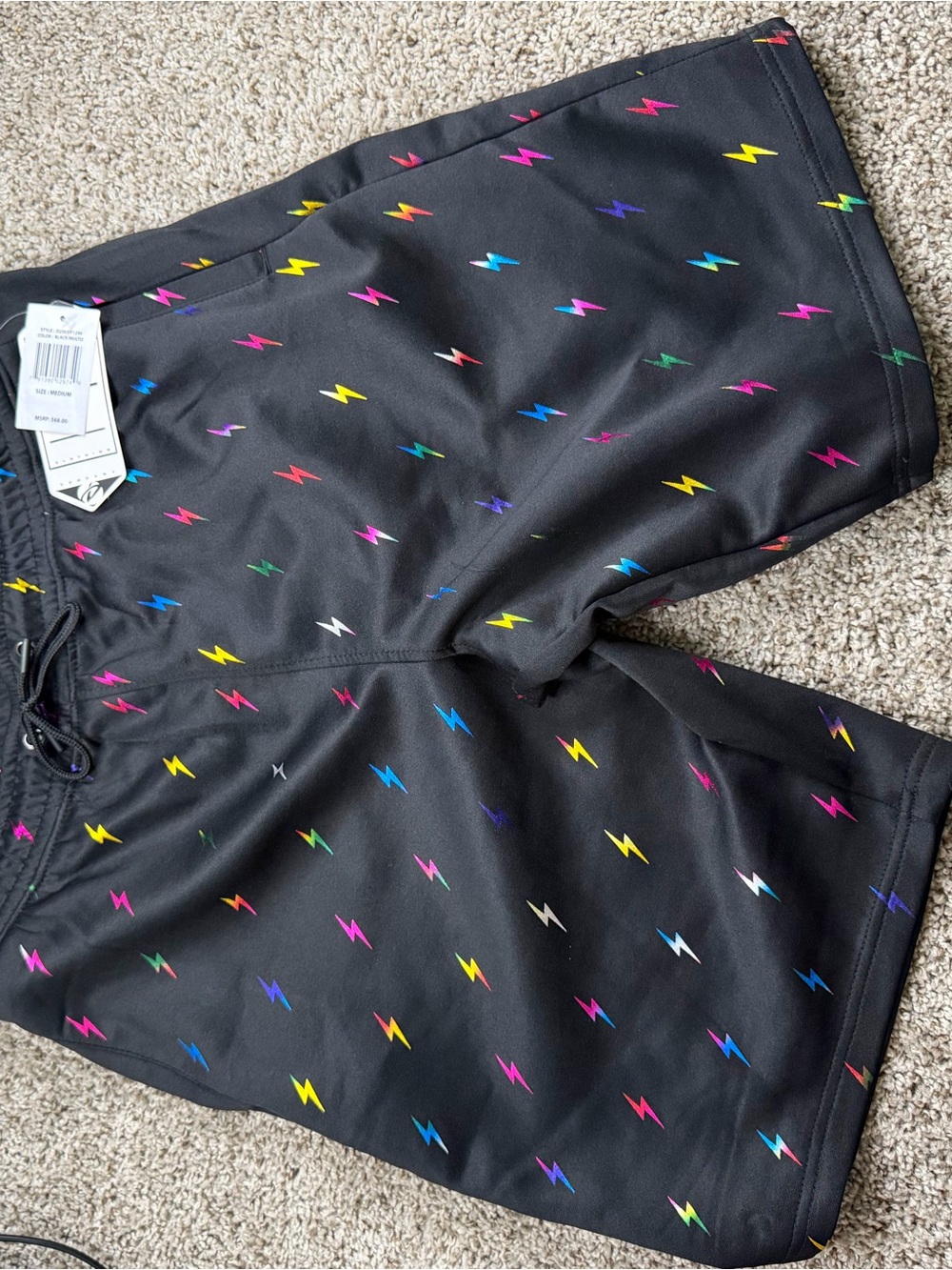 Drill Clothing Company Lightning Bolt Shorts Black Multicolor Mens Medium NWT